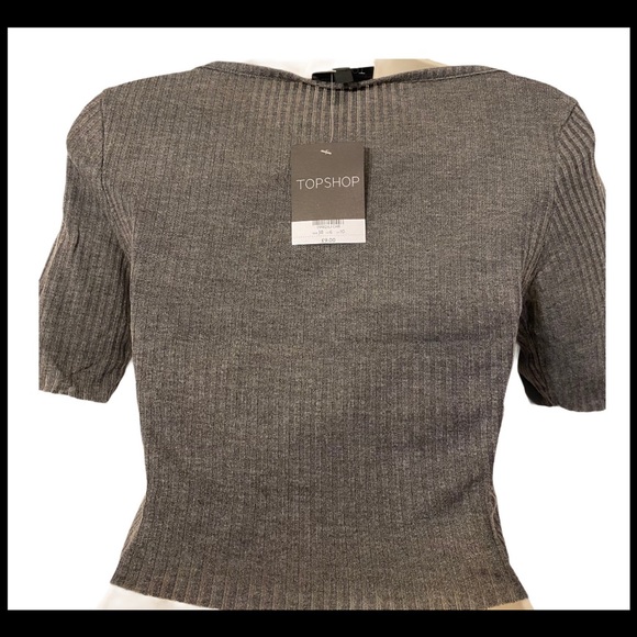 TOPSHOP NWT SLASH RIBBED CROP TEE GREY SZ 6 - Picture 9 of 14